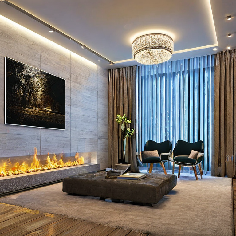 Modern living room with AI-generated redesign showing multiple style options